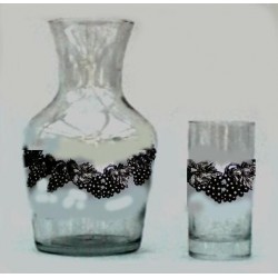 Carafe de service avec 6 verres décor raisin