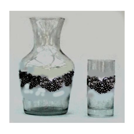 Carafe de service avec 6 verres décor raisin