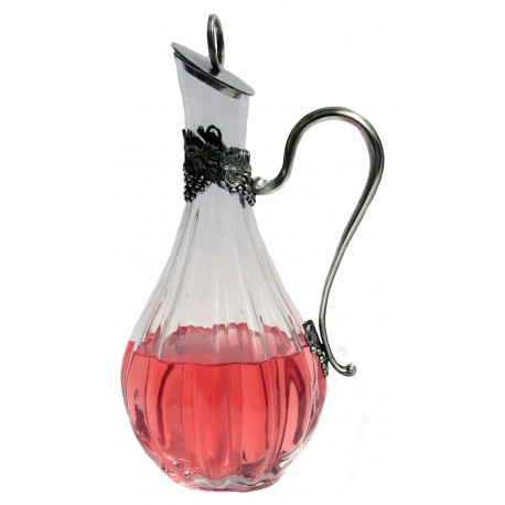 Serving decanter with grape decor, handle and stopper