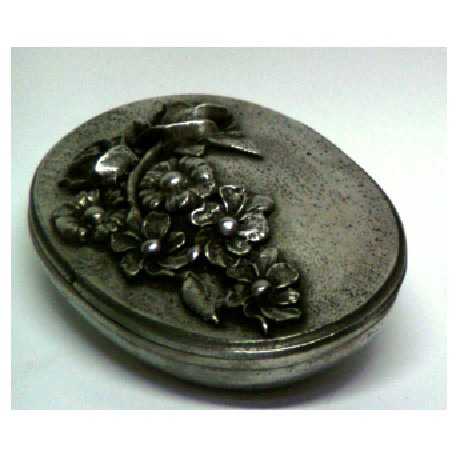 Pewter oval box with flower decor