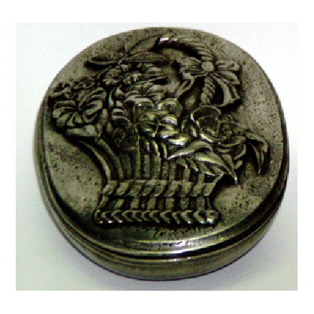Pewter oval box with basket decor
