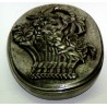 Pewter oval box with basket decor