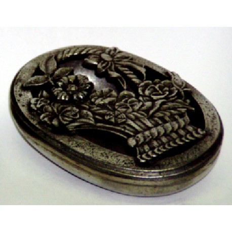 Pewter oval box with openworked basket decor