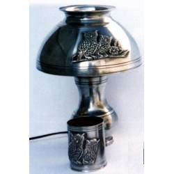 Pewter owl desk lamp with pewter lampshade