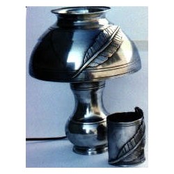 Pewter desk lamp with lampshade and feather decor