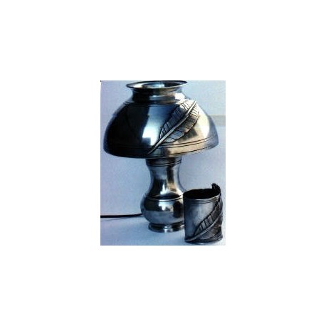 Pewter desk lamp with lampshade and feather decor