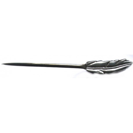 Pewter feather letter opener with straight steel blade