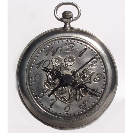 Pewter clock with flower decor