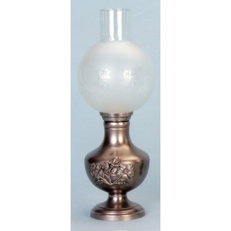 Pewter electric lamp with flower decor