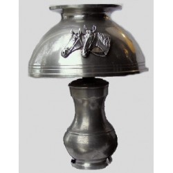 Pewter desk lamp with horse decor and lampshade