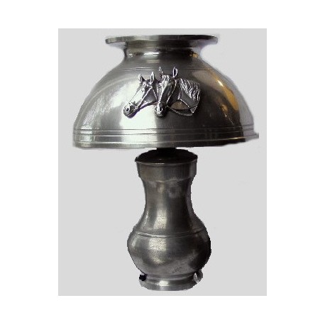 Pewter desk lamp with horse decor and lampshade