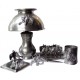 Pewter desk lamp with horse decor and lampshade