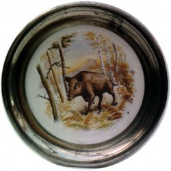 Pewter and faience plate with wild boar decor