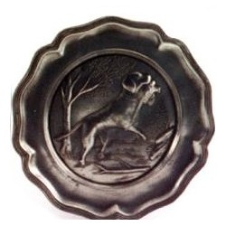 Pewter plate with hunting dog decor