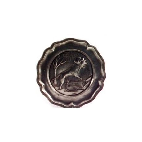 Pewter plate with hunting dog decor