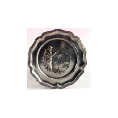 Pewter plate with fisherman decor