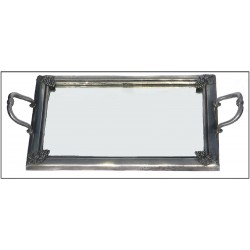 Pewter tray with fleur-de-lis deocr and mirror bottom