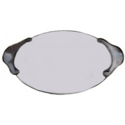 Glass tart plate with pewter plain handles