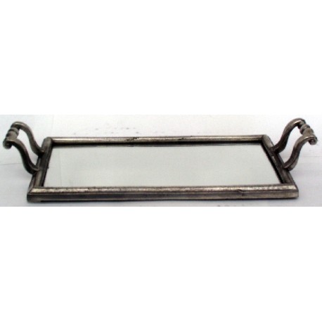 Pewter rectangular tray with mirror bottom