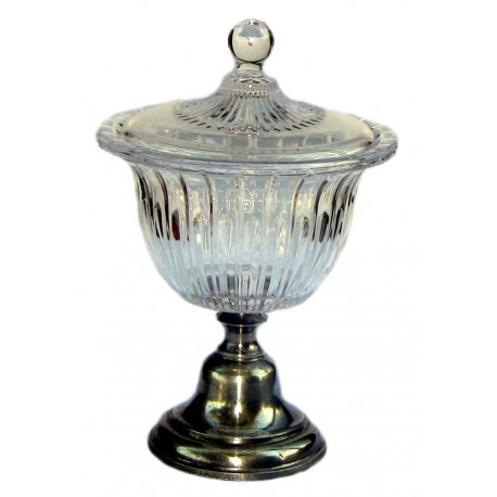 Cristal sweet jar with cristal lid and pewter base