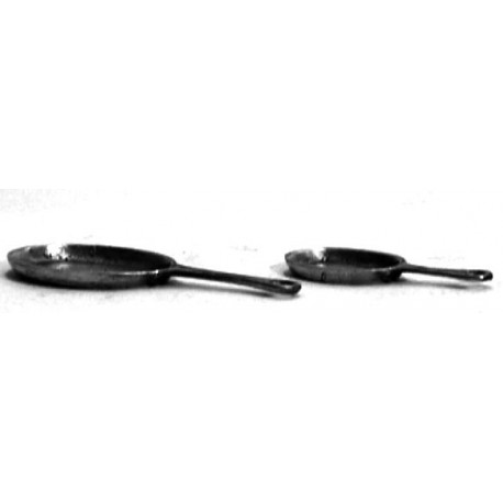 Set of 2 pewter miniature oval frying pans