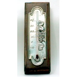 Thermomètre en étain avec applique en bois