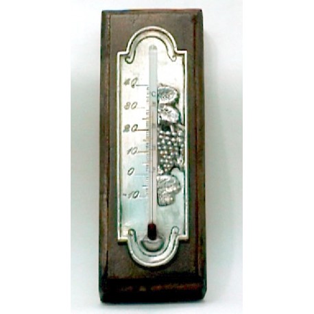 Pewter thermometer witth grape decor and wooden support