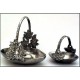 Large pewter basket with flower decor