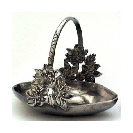 Small pewter basket with flower decor
