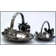 Large pewter basket with rose decor