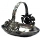 Large pewter basket with rose decor