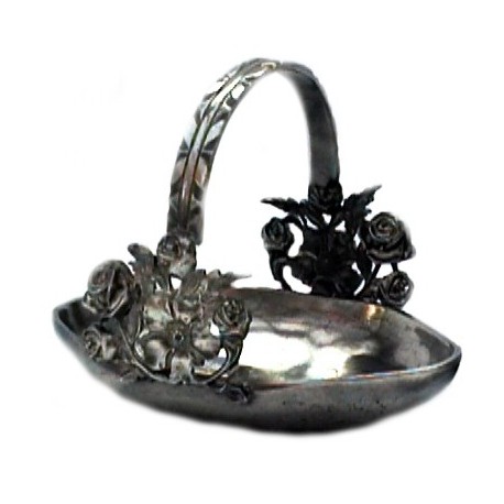 Large pewter basket with rose decor