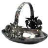 Medium pewter basket with rose decor