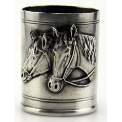 Pewter pencil pot with horse decor